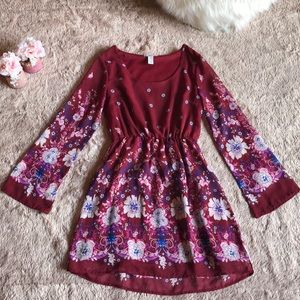 Maroon white & blue dress